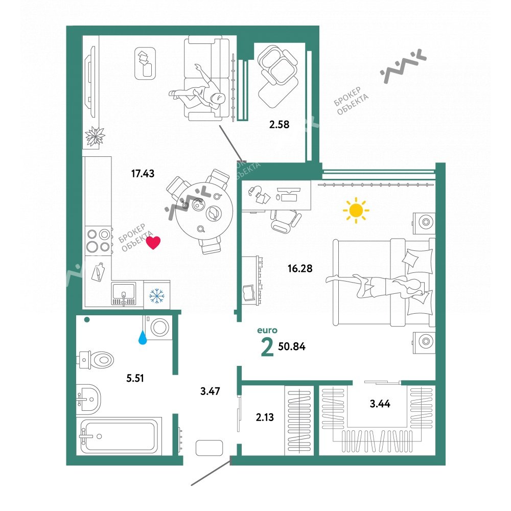 1 комн. кв. 51.24 m2 4/8 этаж Двинская ул., д.6 Купить по цене 8980000 ₽