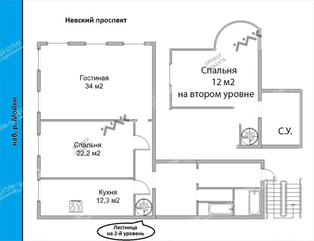 3 комн. кв. 107 m2 3/5 этаж Реки Мойки наб., д.55 Купить по цене 41000000 ₽