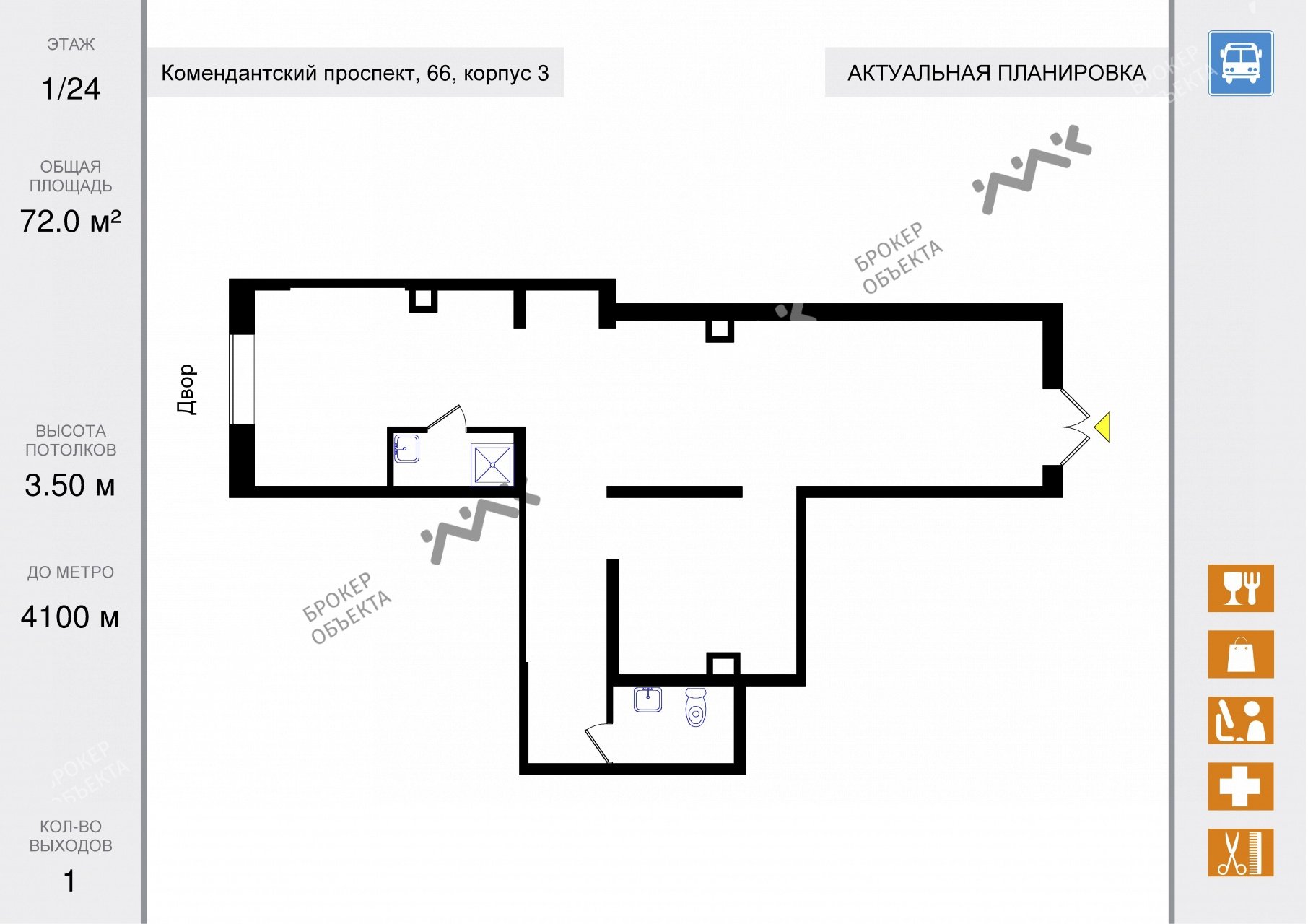 null комн. кв. 72 m2 1/24 этаж Комендантский проспект, д.66, к.3 Арендовать  по цене 130000 ₽